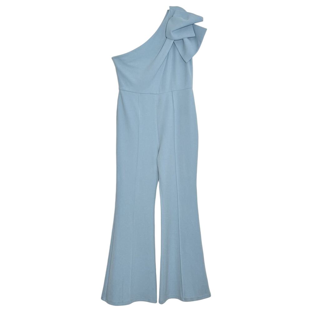 NWT Elliatt Zienna Jumpsuit One Shoulder Wide Leg Bell Bottom Flare Bow Blue XL